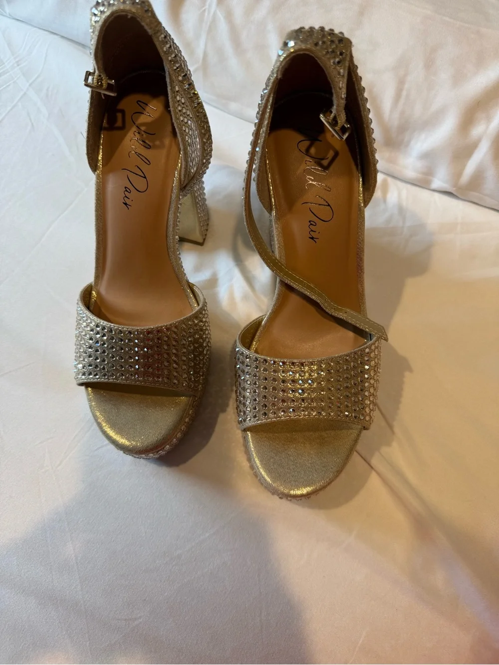 Wild Pair Gold Crystal-Embellished Platform Heels